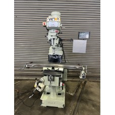 VICTOR MODEL JF-2VS VERTICAL MILLING MACHINE WITH 9" x 49" TABLE NEWALL DIGITAL READ OUT LONGITUDINAL POWER FEED AND POWER KNEE FEED