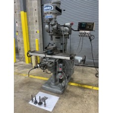 WELLS INDEX VERTICAL MILLING MACHINE MODEL 745 1 HP STEP PULLEY TYPE 9" x 46" TABLE WITH RISER BLOCK POWER FEED MITUTOYO DRO AND SHAPING ATTACHMENT